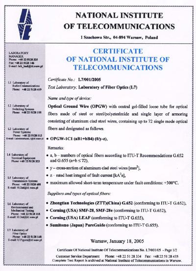 ZTT Wins Poland Certificate of National Institute of Telecommunications
