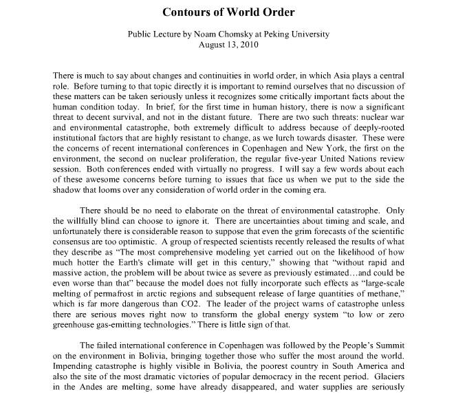 Noam Chomsky: Contours of World Order
