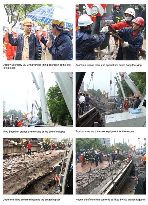 Zoomlion Resue Team with Cranes at the site of Viaduct Collapse in Zhuzhou