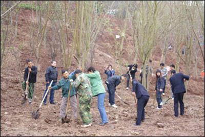 Teachers and students from SISU participated in the spring 2010 tree-planting activities in Chongqing and attended the launch ceremony for the establishment of a national eco-garden city
