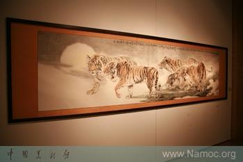 The traditional Chinese paintings about tigers is on view
