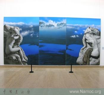 Japanese artist Hideo Mori holds a painting exhibition