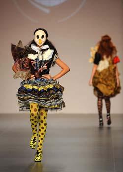 Models present creation by designer during Madrid Fashion Week