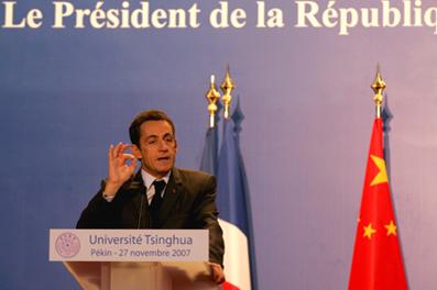 French President Nicolas Sarkozy Delivers Speech at Tsinghua