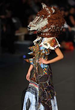Models present creation by designer during Madrid Fashion Week