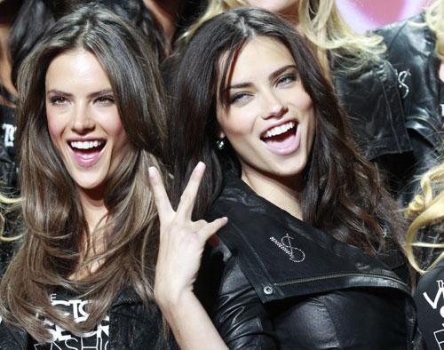 Victoria's Secret models pose at a preview for annual Fashion show