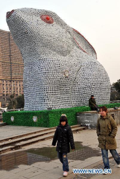 Giant porcelain sculpture of rabbit to greet New Year
