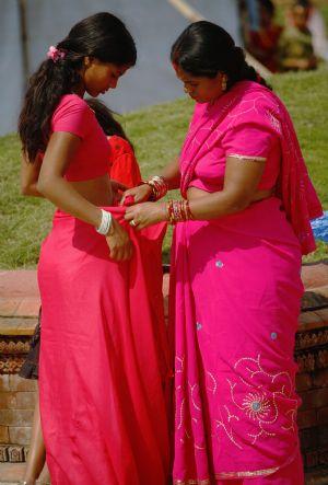 Hindu women celebrate Teej festival in red, Nepal