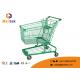 Green Supermarket Shopping Trolley Customized Logo With Coin Lock System