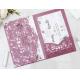 Pink Art Paper Laser Cut Wedding Cards With Ribbon For Wedding Party