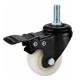 light duty 2" threaded stem white PP caster with brake black lacquer plated