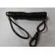 Coiled black tether holder custom different size loop ends w/big trigger snap hook as need