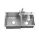 Thickness 4mm SS Handmade Kitchen Sink Double Bowl Zero Radius