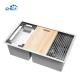 SUS304 Stainless Steel Kitchen Sinks With Filter Basket Double Bowl Handmade House Kitchen Sinks With Cutting Board