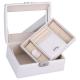 leather covering fashion multiple layer wooden cosmetic lock box with glass