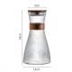 Ribbed Hourglass Shaped Glass Carafe With Wooden Lid For Water Beverage Daily Use Food Grade Silicone Ring
