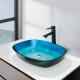 Sky Blue Handmade Rectangular Vessel Sinks Tempered Glass 12mm