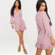 2018 Summer Fashion Women Dusty Pink Frill Tea Dress With Horn Sleeve