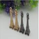 Luggage hardware accessories Paris Tower shape 50mm length gold pendant metal buckle zipper tag