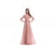 Pink V Neck Arabic Evening Gowns , A - Line Long Sleeve Arabic Party Dress