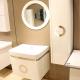 Custom Circular Mirror PVC Bathroom Cabinets Ceramic Integrated Basin