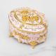 Gold White Vintage Rose Enamel Oval Metal Jewelry Storage Box Organizer