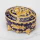 Gold Blue Rose Enamel Oval Metal Jewelry Storage Organizer Box