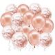 Rose Gold Balloons + White Balloons + Confetti Balloons w/Ribbon | Rosegold Balloons for Parties
