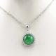 Sterling Silver Bead Chain Necklace Round 11mm Green Jade Cubic Zirconia Pendant  (PSJ025)