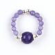 4mm Handmade Gemstone Beaded Ring Adjustable Elastic Purple Cat's Eye Stone Ring For Party Daily Wearing