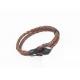 Leather Brown Braided Bracelet With IP Black Stainless Steel Hook Clasp