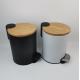 Commercial Foot Operated Waste Bins Stainless Teel Bamboo Lid Trash Garbage Can Pedal Bin