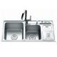 23cm Stainless Steel Double Bowl Topmount Kitchen Sink With Trash Can