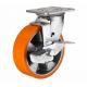6 inch Orange color Swivel aluminium core PU wheel for heavy duty caster with side brake
