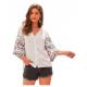 V Neck Ladies White Color Summer Fashion Tops With Embroidery Sleeve And Uneven Hem