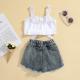 85cm 33in Summer Children'S Outfit Sets For Toddlers Vest Denim Skirt