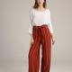 Women'S Pants 100%Linen Waist Belt Soft Handfeeling Stripes Pants