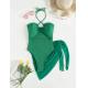 Deep V 3 Piece Bathing Suit Set Backless Fashion Three Piece Beachwear Bikini Women'S Swimsuit