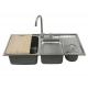 0.9mm Drop In Stainless Steel Double Bowl Sink With Knife Shelf Rubbish Bin