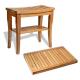 Durable Bamboo Bathroom Supplies Wood Shower Seat Bench With Bathroom Floor Mat