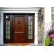 Mahogany Solid Wood Front Doors , Solid Wood Entrance Doors Tempered Glass For Villa