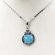 Women Jewelry 925 Silver  Blue Chalcedony Cubic Zirconia Pendant Necklace (PSJ078)