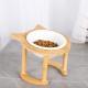 Cat Protection Cervical Vertebra Double Bowl Raised Ceramic Bamboo Wood