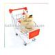 Small Supermarket Shopping Trolley with advertisement board in red and metal base in chrome