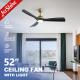 52-Inch Modern LED Ceiling Fan with DC Motor, Black ABS Blades