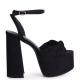 Bow Strap Faux Suede Womens Block Heel Sandals Customized Size
