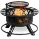 32'' Outdoor Wooden Brazier Round Fire Pit With Quick Removable Cooking Grill
