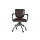 Vintage Brown Leather Office Desk Chair Small Space Swivel Wheel Legs Durable Iron Frame