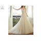 Waist Beading Tulle A Line Bridal Gowns , Foliage Lace Strapless Wedding Gown