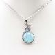 925 Sterling Silver Round Blue Chalcedony Cubic Zircon Pendant Necklace 18 Inches(PSJ0214)